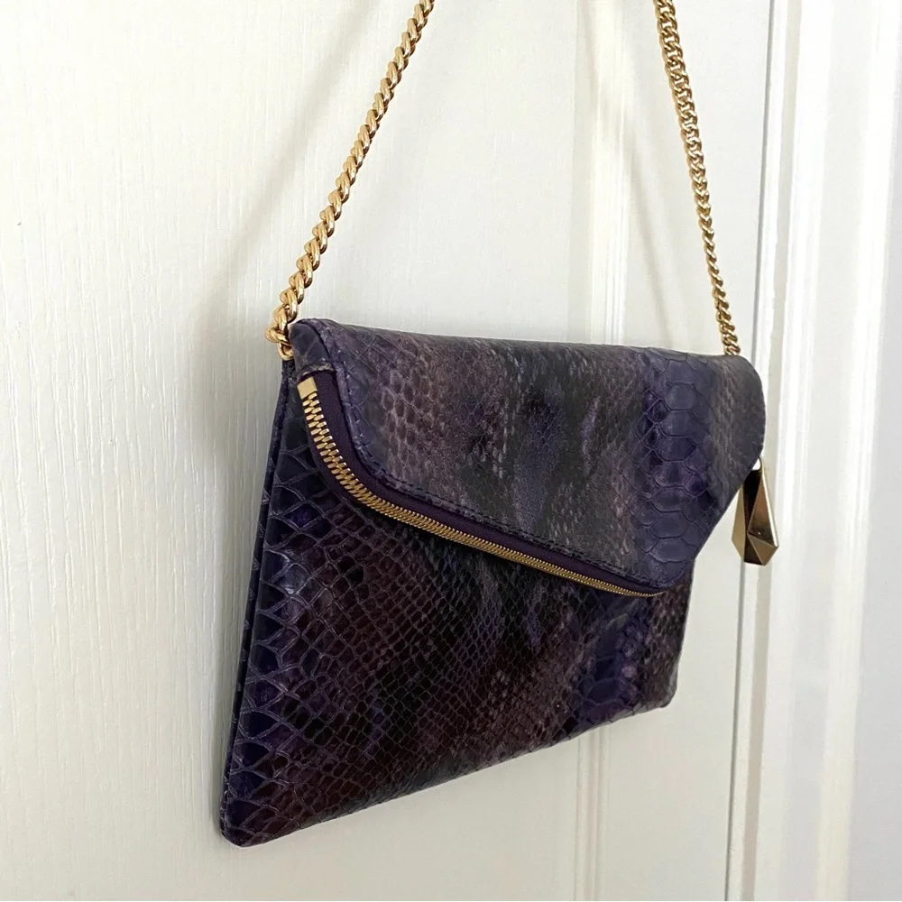 Henri Bendel Vintage Purple Snake Prink Leather Envelope Clutch Shoulder Bag - Picture 2 of 12